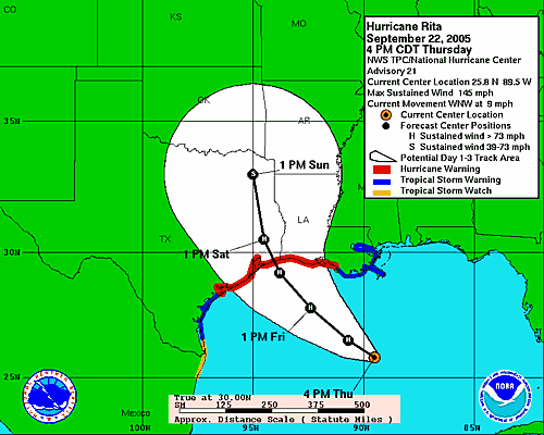 Projected track of Hurricane Rita